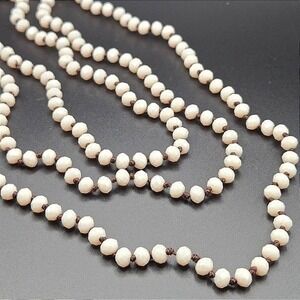 Long Beaded‎ Necklace, Endless Strand, Faceted Glass Knotted Beads, Elegant